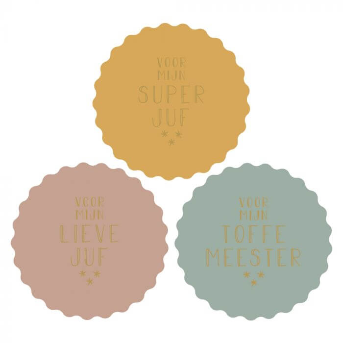 Sticker traktatie juf en meester