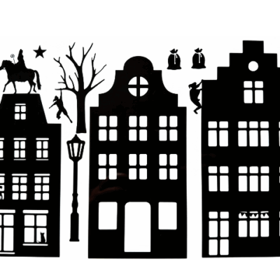 Raamsticker Sinterklaas, Drie huisjes groot ST4