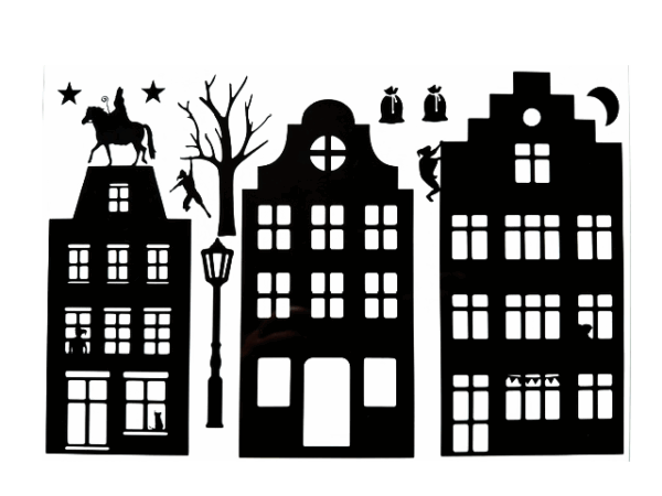 Raamsticker Sinterklaas, Drie huisjes groot ST4