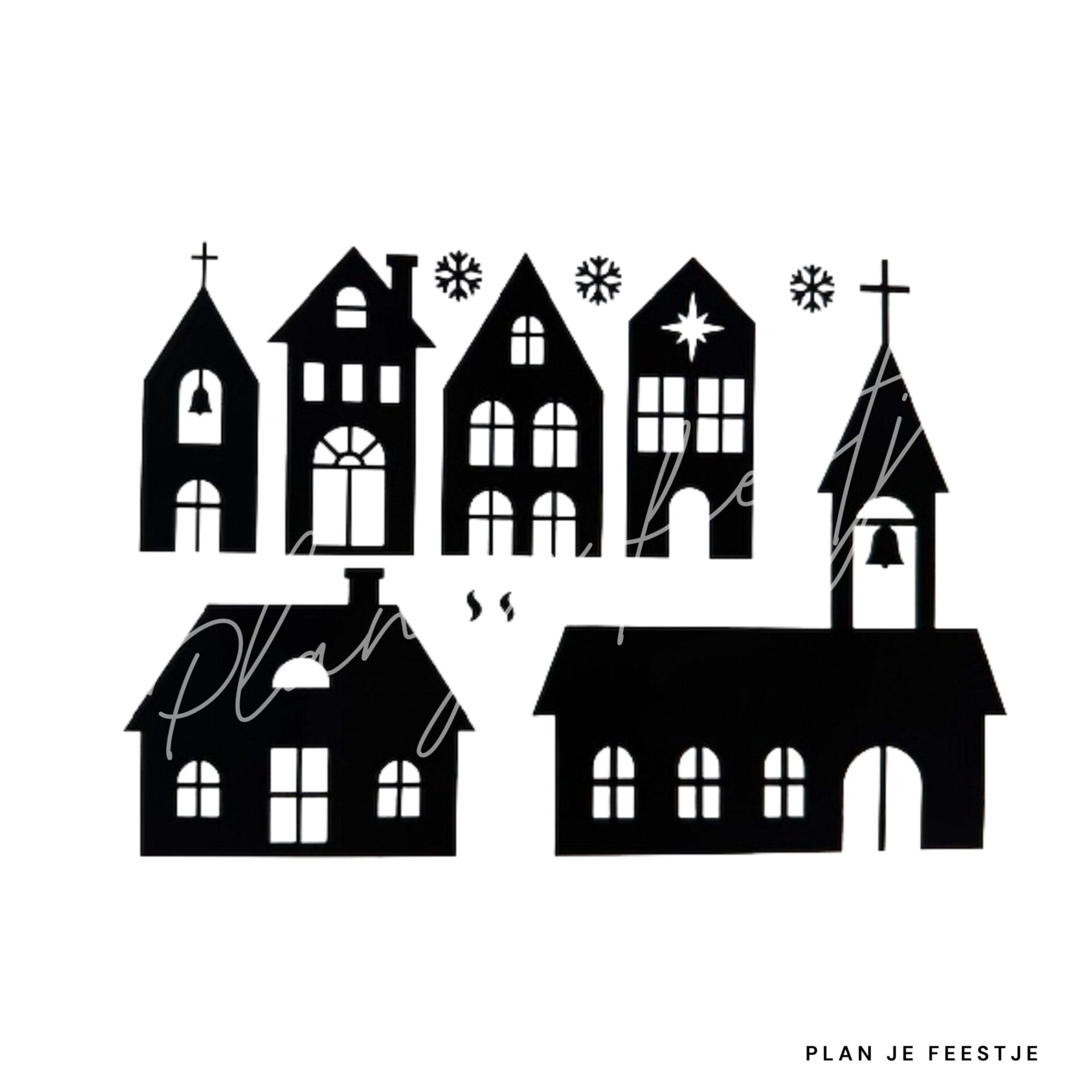 raamsticker kerst kerk en huizen