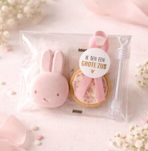 Stoepkrijt geboorte met koekje Roze | Kant en klare traktatie