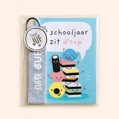 Kaart het zit d'rop sleutelhanger| sleutelhanger juf