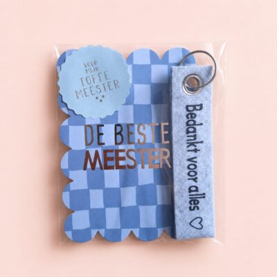 Kaart met sleutelhanger| sleutelhanger meester bedankt